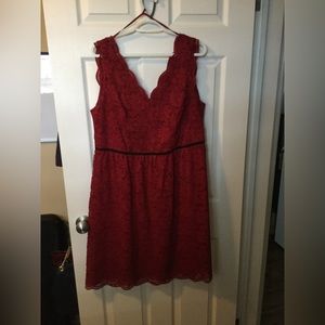 Red lace V neck/back cocktail dress